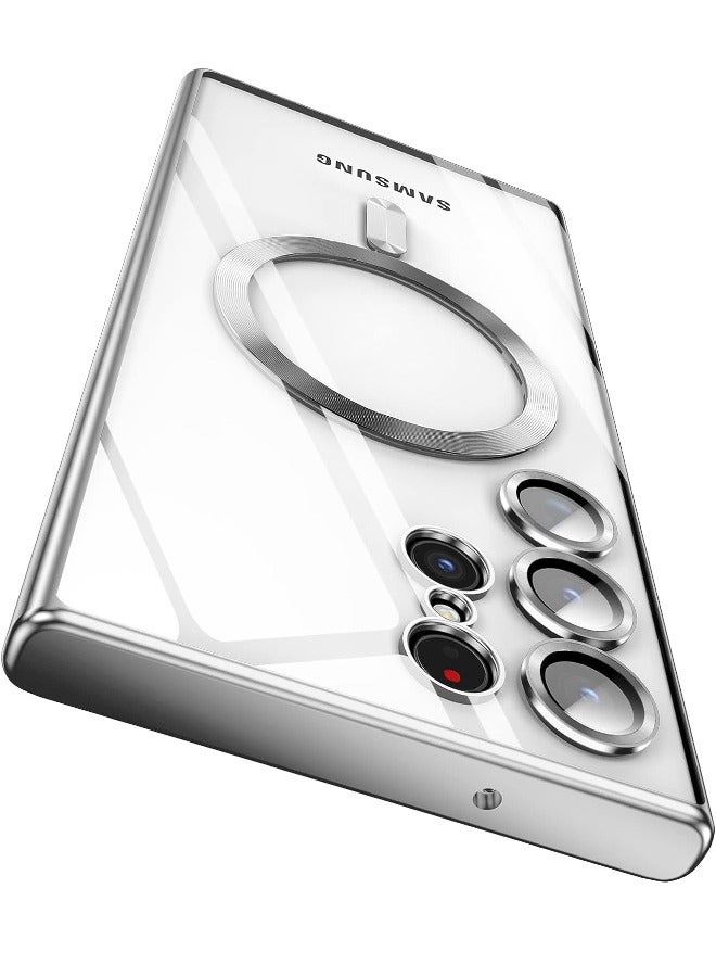 TEAM LUXURY حافظة سامسونج جالاكسي S24 ألترا مع واقي عدسة الكاميرا، حافظة واقية متوافقة مع الشحن اللاسلكي، مضادة للخدش وصدمات، حافظة كهربائية مطلية لـ S24 ألترا للنساء والرجال، فضي - Image 2