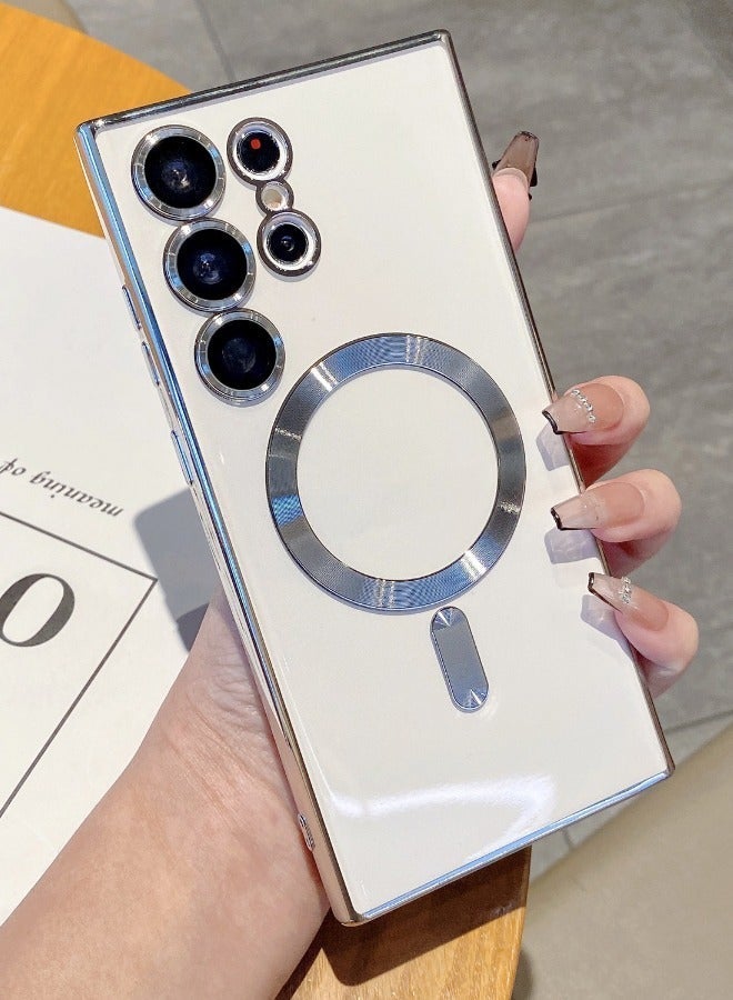 TEAM LUXURY حافظة سامسونج جالاكسي S24 ألترا مع واقي عدسة الكاميرا، حافظة واقية متوافقة مع الشحن اللاسلكي، مضادة للخدش وصدمات، حافظة كهربائية مطلية لـ S24 ألترا للنساء والرجال، فضي - Image 1