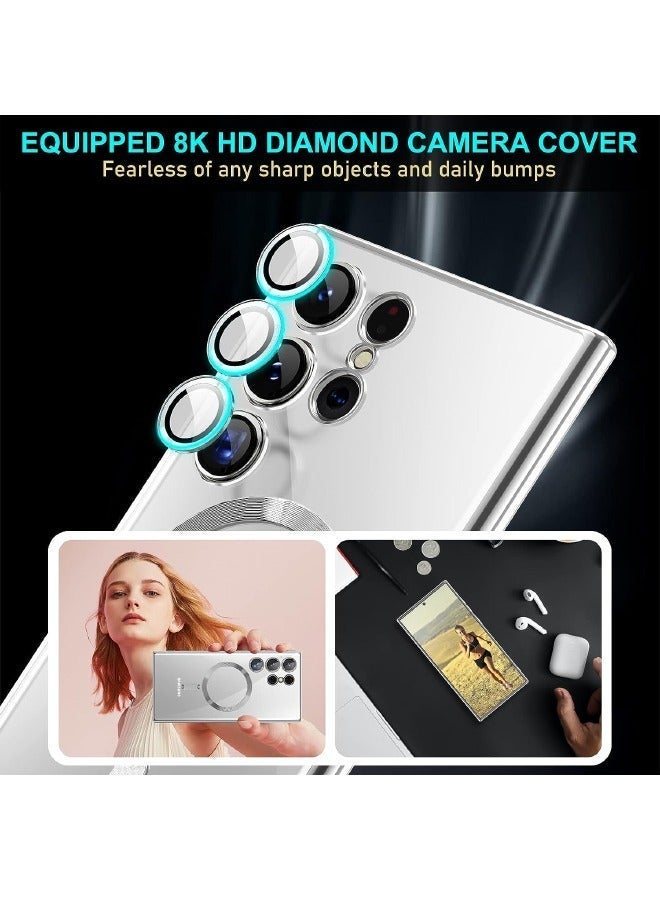 TEAM LUXURY حافظة سامسونج جالاكسي S24 ألترا مع واقي عدسة الكاميرا، حافظة واقية متوافقة مع الشحن اللاسلكي، مضادة للخدش وصدمات، حافظة كهربائية مطلية لـ S24 ألترا للنساء والرجال، فضي - Image 4