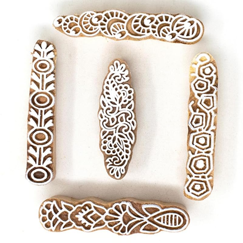 TWOGRAMS | Set of 5 | Wooden Indian Traditional Design Printing Stamps/Blocks for Printing Saree Border/Dresses/Craft Card Making/Scrapbook/Clay Pottery - Image 1