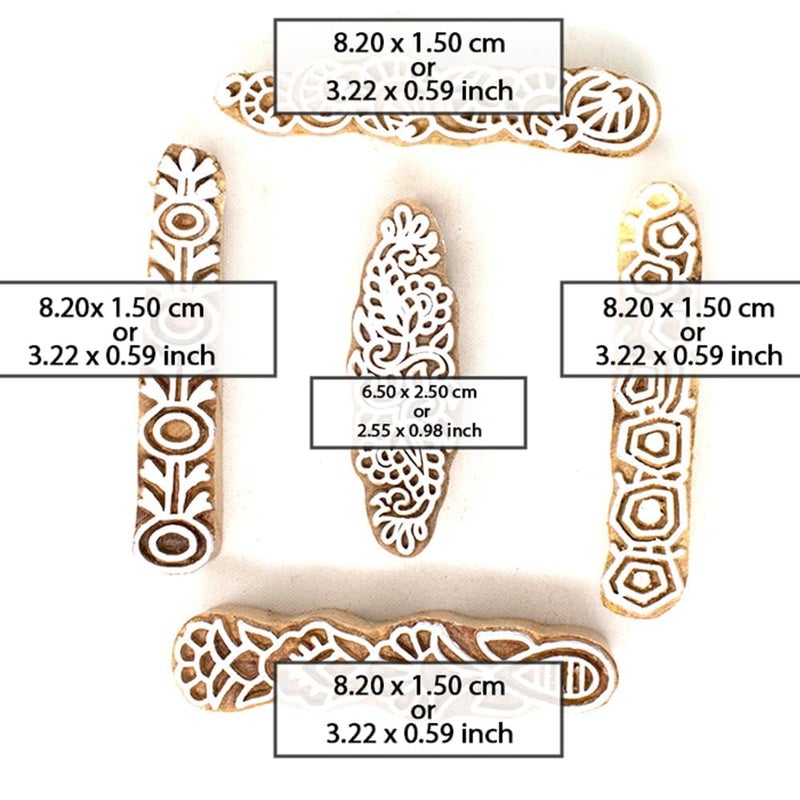 TWOGRAMS | Set of 5 | Wooden Indian Traditional Design Printing Stamps/Blocks for Printing Saree Border/Dresses/Craft Card Making/Scrapbook/Clay Pottery - Image 4