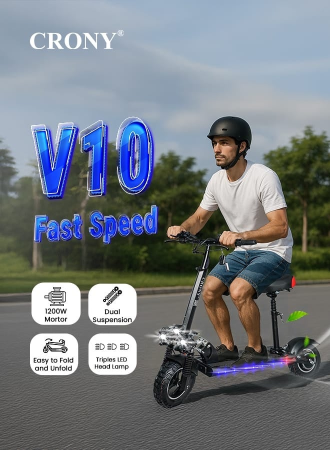 CRONY V10 Pro Fast Speed Electric Scooter for Adults Kids, Off-Road All-Terrain E-Scooter with 1200W Motor & Aluminum Frame, 20-40KM/H Speed, 120KG Max Load, Desert-Ready Design-Black - Image 2