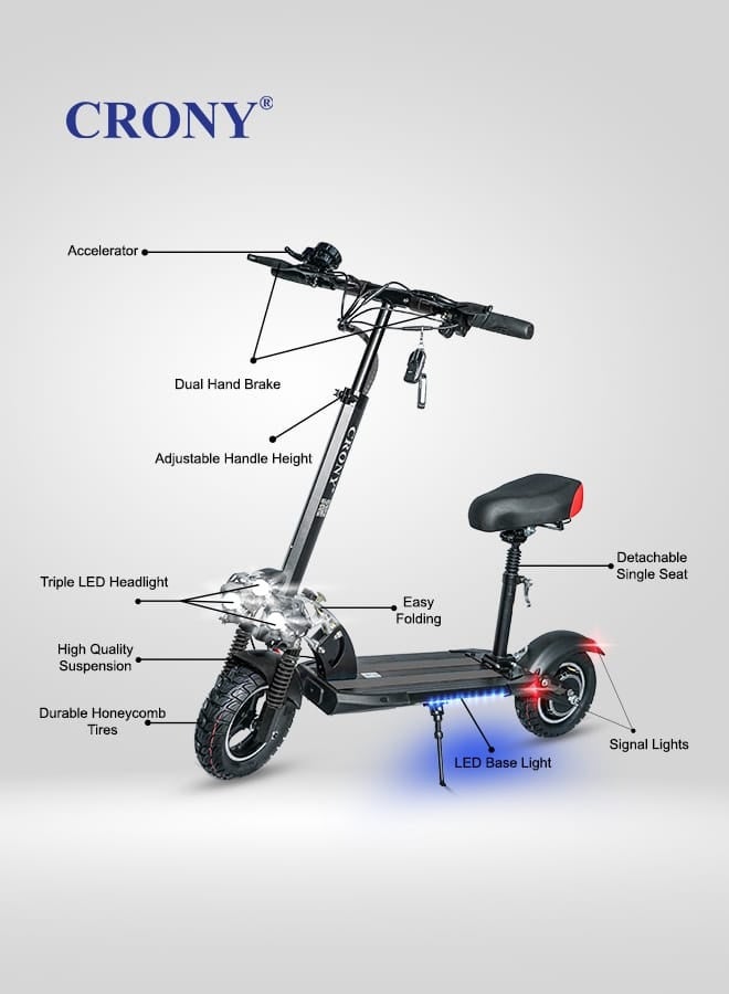 CRONY V10 Pro Fast Speed Electric Scooter for Adults Kids, Off-Road All-Terrain E-Scooter with 1200W Motor & Aluminum Frame, 20-40KM/H Speed, 120KG Max Load, Desert-Ready Design-Black - Image 5