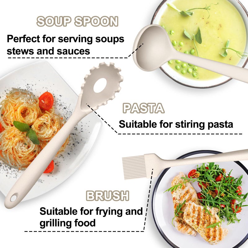 Umite Chef Silicone Kitchen Cooking Utensils Set, Umite Chef 22Pcs Heat Resistant Kitchen Utensils, Spatula, Spoon, Whisk, Dishwasher Safe Kitchen Utensil Gadgets Tools Set for Nonstick Cookware(Khaki) - Image 3