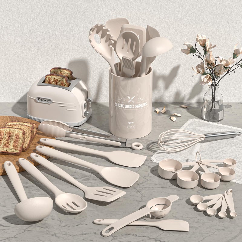 Umite Chef Silicone Kitchen Cooking Utensils Set, Umite Chef 22Pcs Heat Resistant Kitchen Utensils, Spatula, Spoon, Whisk, Dishwasher Safe Kitchen Utensil Gadgets Tools Set for Nonstick Cookware(Khaki) - Image 2