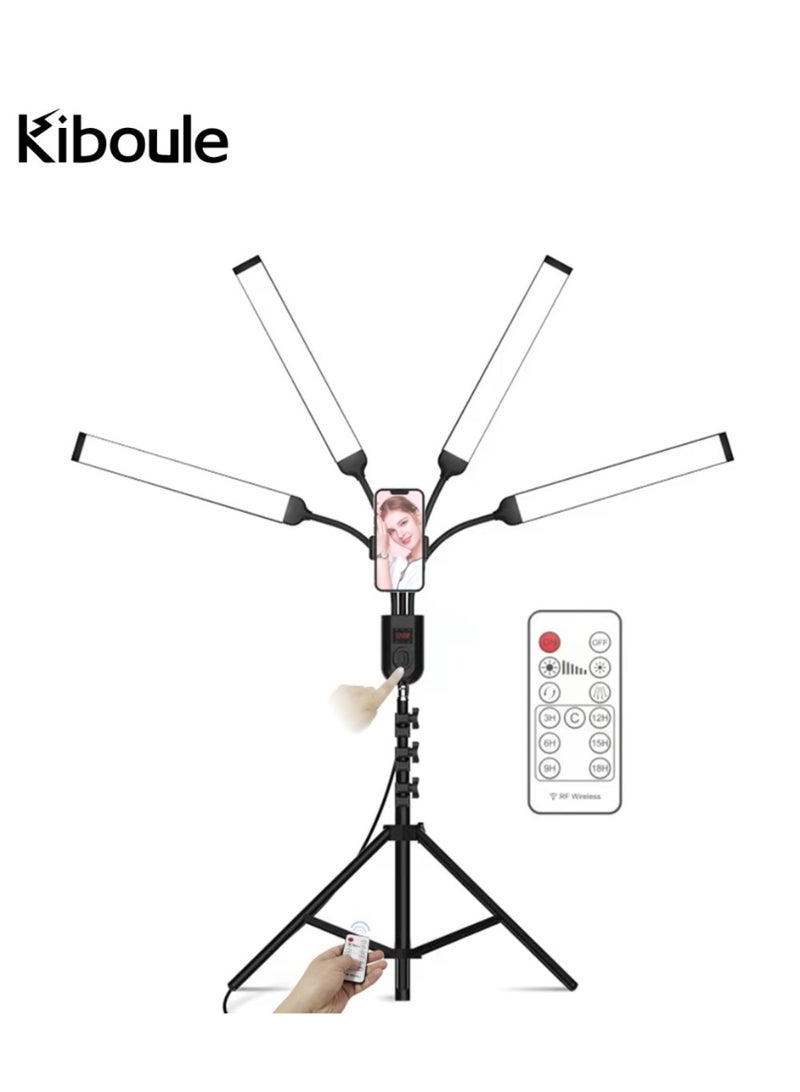 Kiboule Flexible 4-Arms LED Video Light Photography Fill Light 3000K/4000K/6000K Bi-color Dimmable Timer with Phone Holder 1.6M/63in Metal Light Stand Remote Control for Live Streaming Wedding Portrait - Image 1