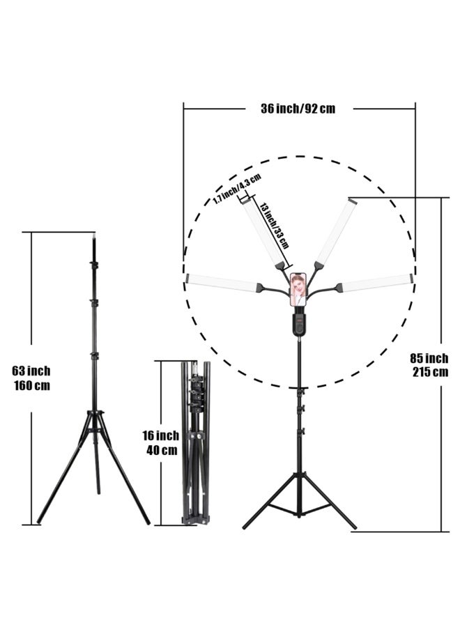 Kiboule Flexible 4-Arms LED Video Light Photography Fill Light 3000K/4000K/6000K Bi-color Dimmable Timer with Phone Holder 1.6M/63in Metal Light Stand Remote Control for Live Streaming Wedding Portrait - Image 5