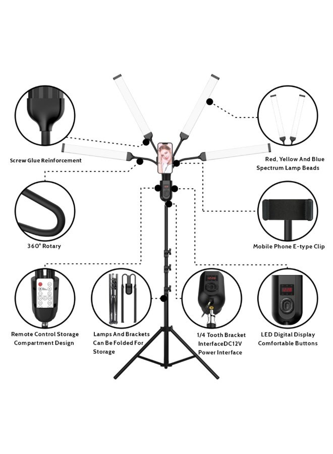 Kiboule Flexible 4-Arms LED Video Light Photography Fill Light 3000K/4000K/6000K Bi-color Dimmable Timer with Phone Holder 1.6M/63in Metal Light Stand Remote Control for Live Streaming Wedding Portrait - Image 3