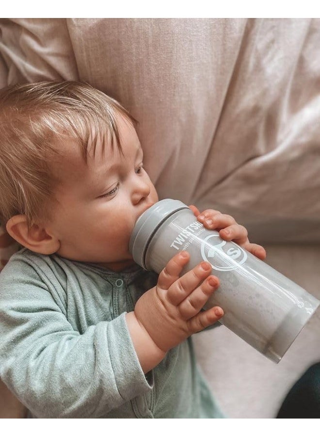 Twistshake Anti-Colic Baby Bottle with Milk Powder Container and Mixer - 260ml | Medium Flow Silicone Breast-Like Nipple | BPA- Free | Suitable for 2+ Month | Grey - Image 2