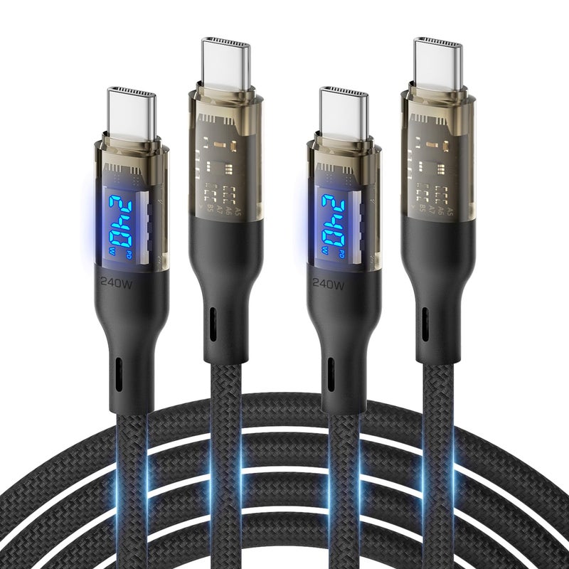 SOOPII 240W USB C to USB C Cable10ft 2PackFast Charging USB C Cable with LED Display for MacBook ProlPhone161515Pro15ProMaxGalaxy S23S23UltraS22etcTransparent ShellBlack - Image 2