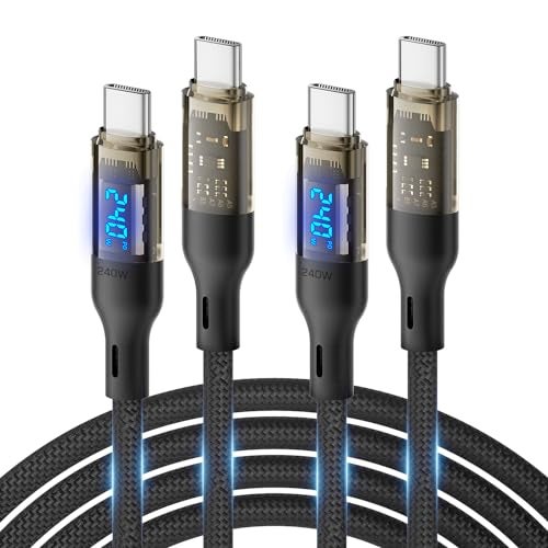 SOOPII 240W USB C to USB C Cable10ft 2PackFast Charging USB C Cable with LED Display for MacBook ProlPhone161515Pro15ProMaxGalaxy S23S23UltraS22etcTransparent ShellBlack - Image 1