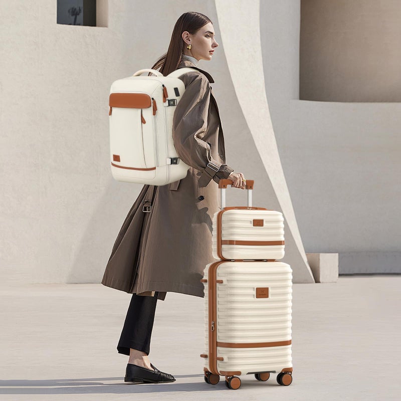 Joyway مجموعة حقائب سفر قابلة للتوسيع من جويوي معتمدة من شركات الطيران، حقيبة سفر صلبة خفيفة الوزن بحجم 20 بوصة مع عجلات دوارة، بيضاء - Image 2