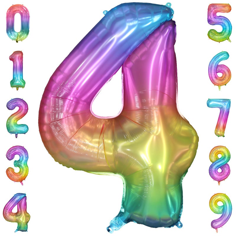 PatiCool 40 Inch Rainbow Number Balloon 4, Large Number Foil Balloons Mylar for Girl Boy Birthday Party Celebration Decorations Supplies, Digital Balloons for Wedding Anniversary Events Decorations - Image 1