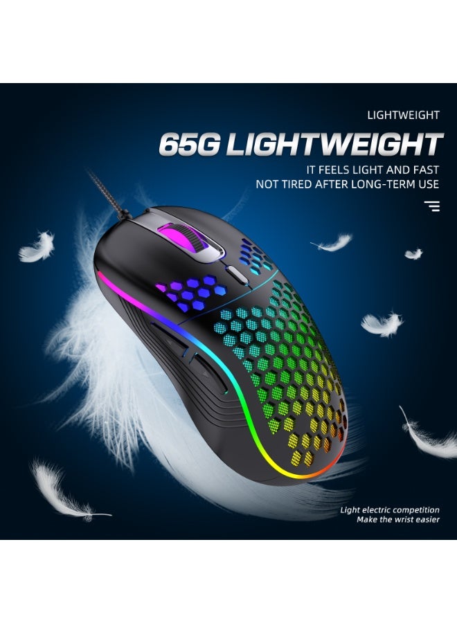 ماوس ألعاب سلكي، إضاءة خلفية RGB، تصميم قرص العسل، 7200 DPI قابل للتعديل، ماوس كمبيوتر مريح خفيف الوزن، مستشعر عالي الدقة لألعاب الكمبيوتر والماك الإلكترونية، أسود - Image 5