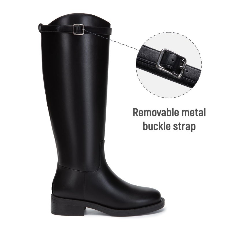 Athlefit Black Knee High Boots for Women Wide Calf Riding Tall Black Boots Low Heel Round Toe Fashion Long Booties Size 8 - Image 3