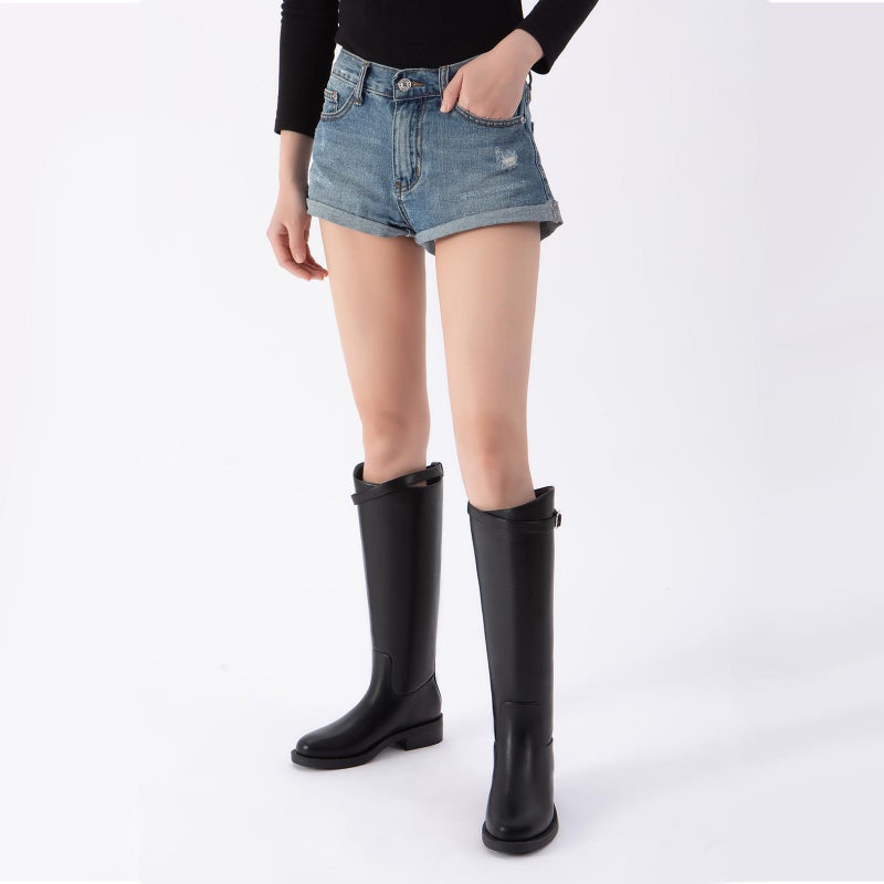 Athlefit Black Knee High Boots for Women Wide Calf Riding Tall Black Boots Low Heel Round Toe Fashion Long Booties Size 8 - Image 2