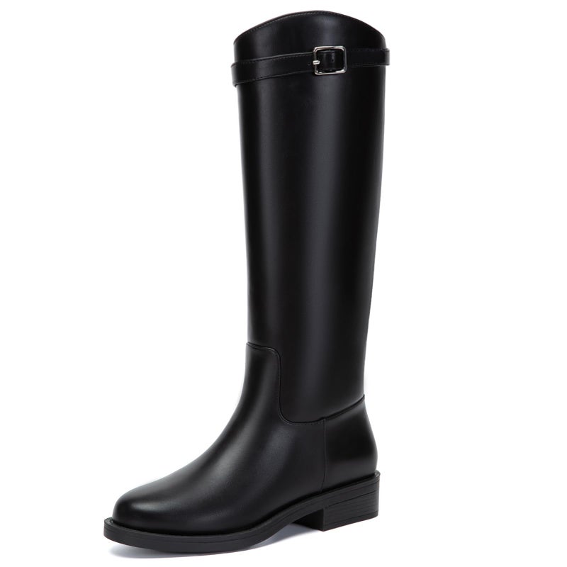 Athlefit Black Knee High Boots for Women Wide Calf Riding Tall Black Boots Low Heel Round Toe Fashion Long Booties Size 8 - Image 1