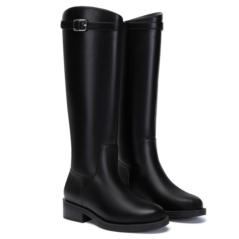 Athlefit Black Knee High Boots for Women Wide Calf Riding Tall Black Boots Low Heel Round Toe Fashion Long Booties Size 8 - Image 4
