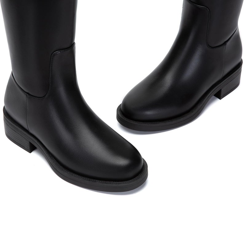 Athlefit Black Knee High Boots for Women Wide Calf Riding Tall Black Boots Low Heel Round Toe Fashion Long Booties Size 8 - Image 5