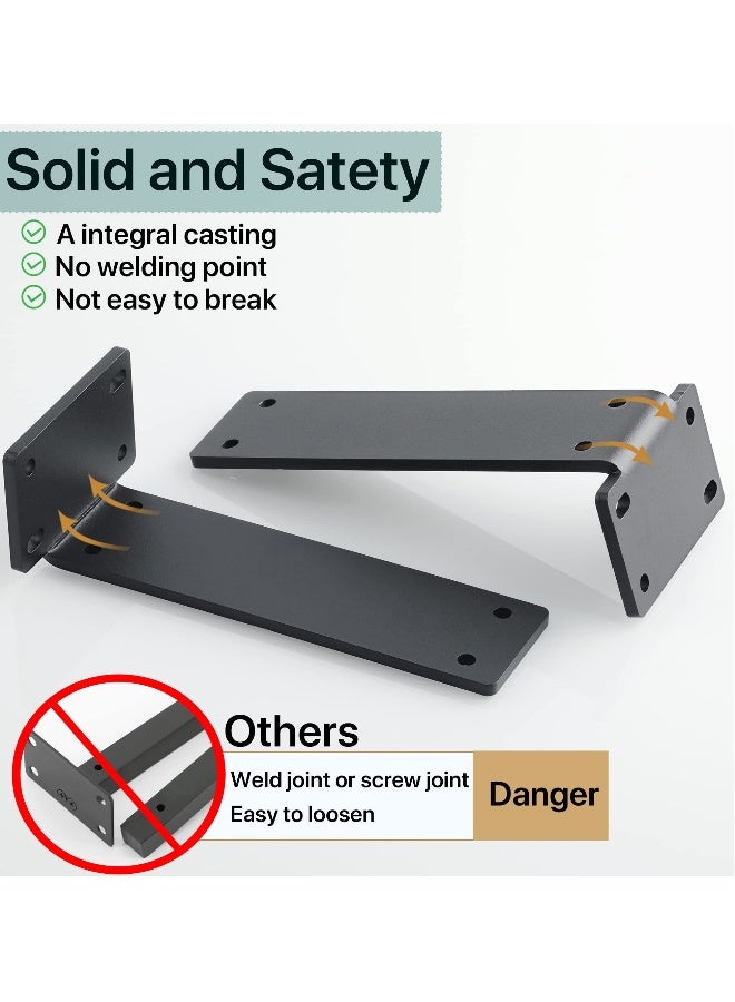 SYOSI 2 Pcs Heavy Duty Shelf Brackets, 8 Inch L-shaped Metal Shelf Bracket, Floating Wall Mounted Shelf Support, Black Industrial Shelf Bracket, Max Load 45KG/100LB (8 Inch/19cm) - Image 4
