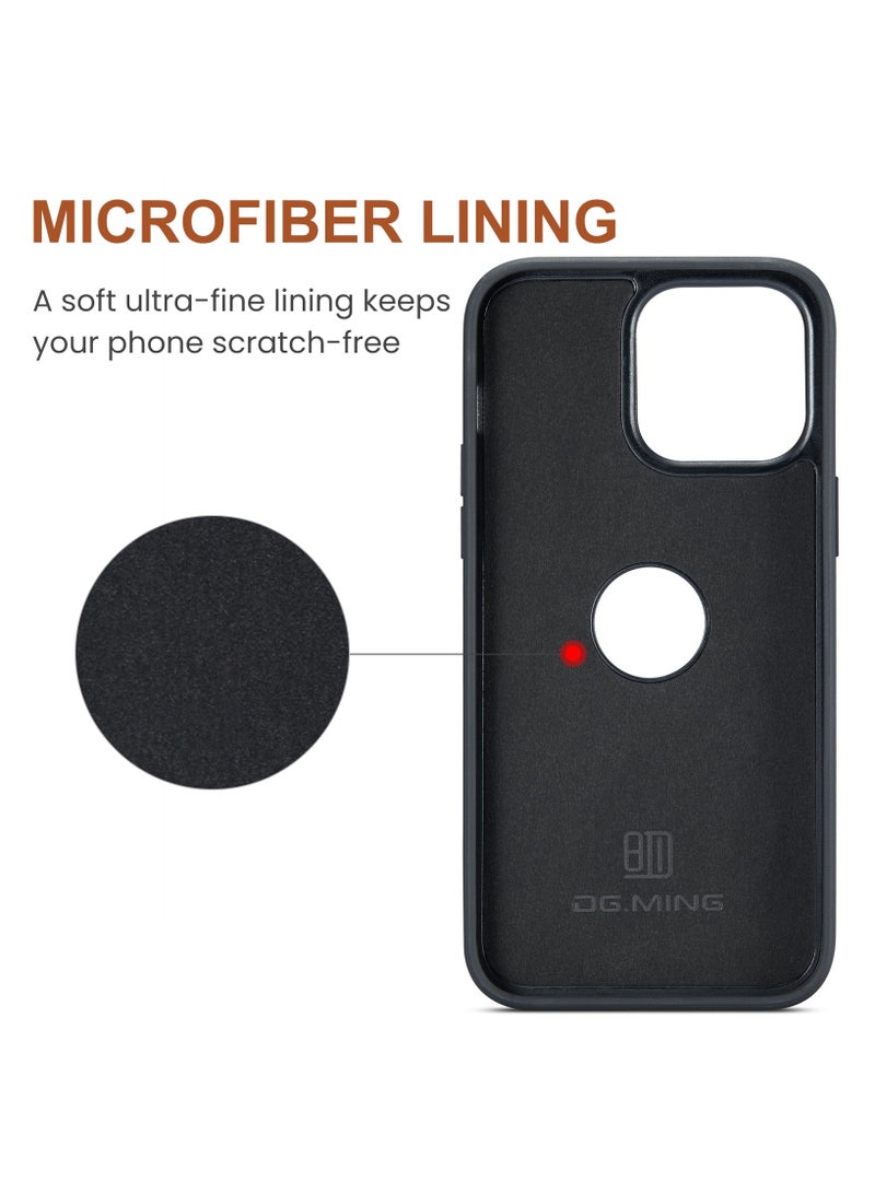 DGMING CaseMe Wallet Case for iPhone 14 Pro DGMING Premium Leather Phone Case Back Cover Magnetic Detachable with Trifold Wallet Card Holder Pocket - Coffee - Image 3