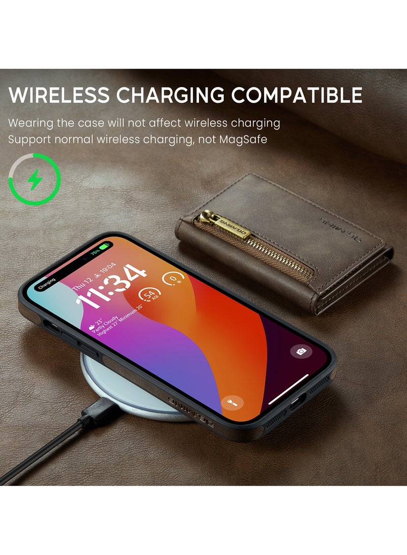DGMING CaseMe Wallet Case for iPhone 14 Pro DGMING Premium Leather Phone Case Back Cover Magnetic Detachable with Trifold Wallet Card Holder Pocket - Coffee - Image 4