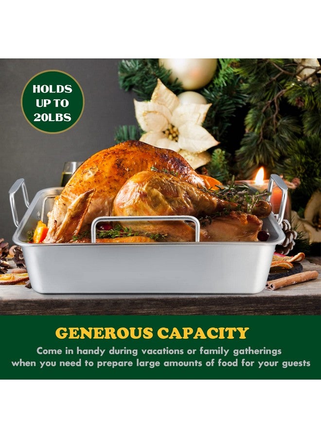 E-far Roasting Pan, 16 x 11.5 Inch Stainless Steel Turkey Roaster with V-shaped & Flat Rack, Non-toxic & Heavy Duty Deep Broiling Pan, Dishwasher Safe - Large - Image 4