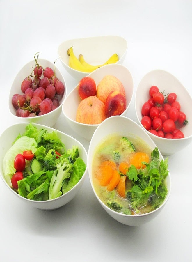 JOYMAY Oval Salad Bowls Set, 34oz Serving Bowls for Kitchen 8.8" Large Bowls for Soup, Oatmeal, Pasta, Snacks, Deep Soup Bowls Set for Salad, Fruit, Vegetable, Ramen, 6PC (White) - Image 2