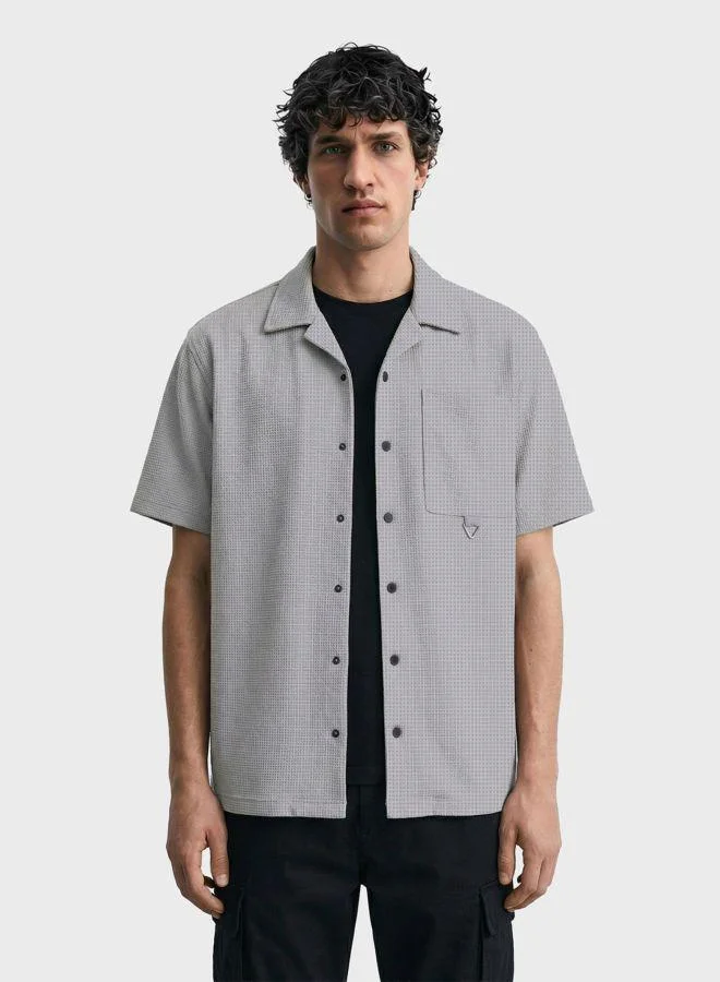 The Indian Garage Co Men Boxy Fit Textured Cuban Collar Half Sleeves Shirt