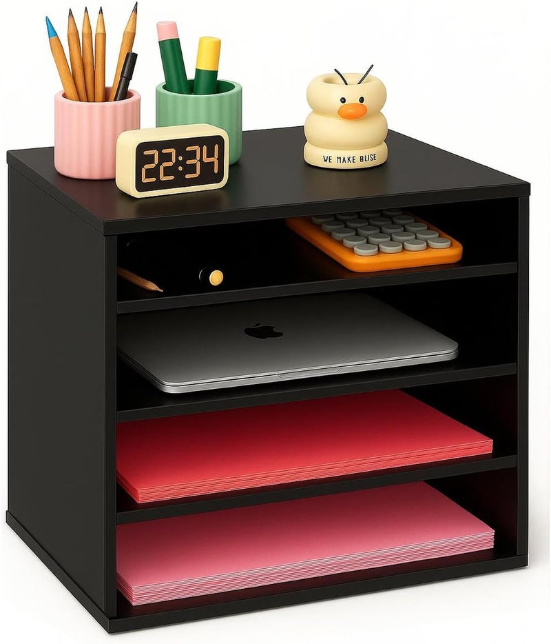 EMERIT Paper Organzier Wood Desktop Organizer Storage Letter Tray File Sorter with Adjustable Shelves for Home Office - Image 1