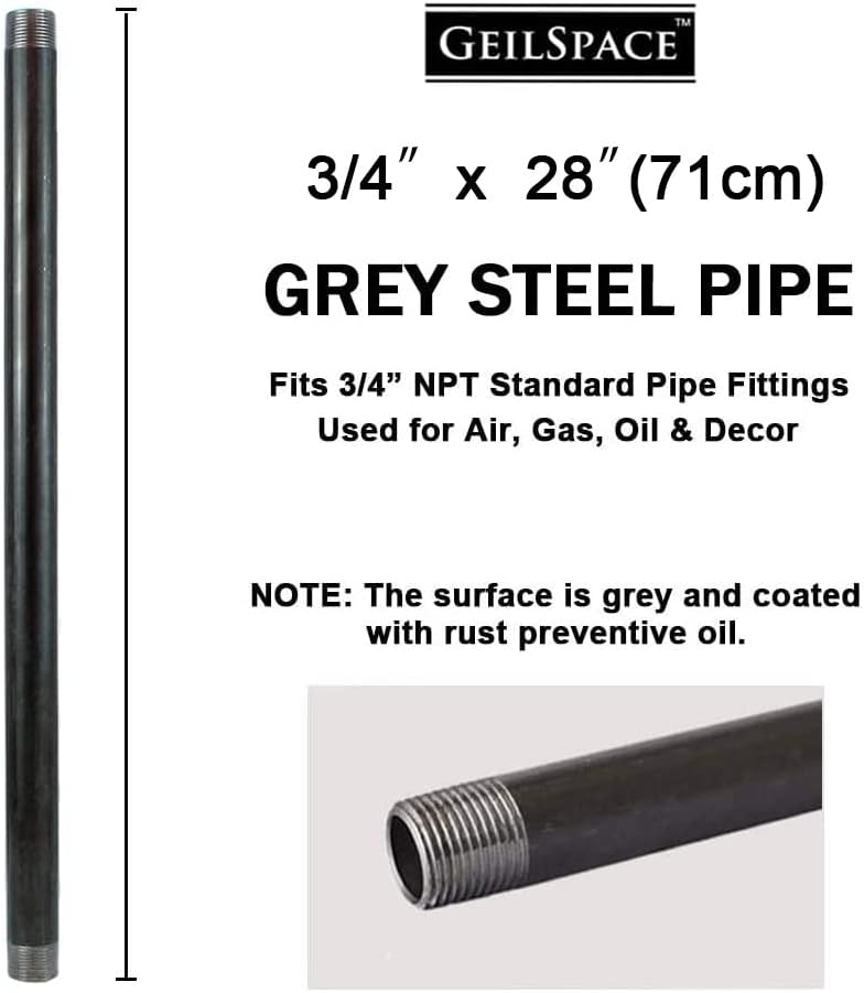 GeilSpace 3/4" × 28" Heavy Duty Pre-Cut Grey Metal Pipe, Industrial Steel Fits Standard 3/4 Inch Threaded Pipes and Fittings - Vintage DIY Industrial Shelving (3/4" × 28", Grey) - Image 1