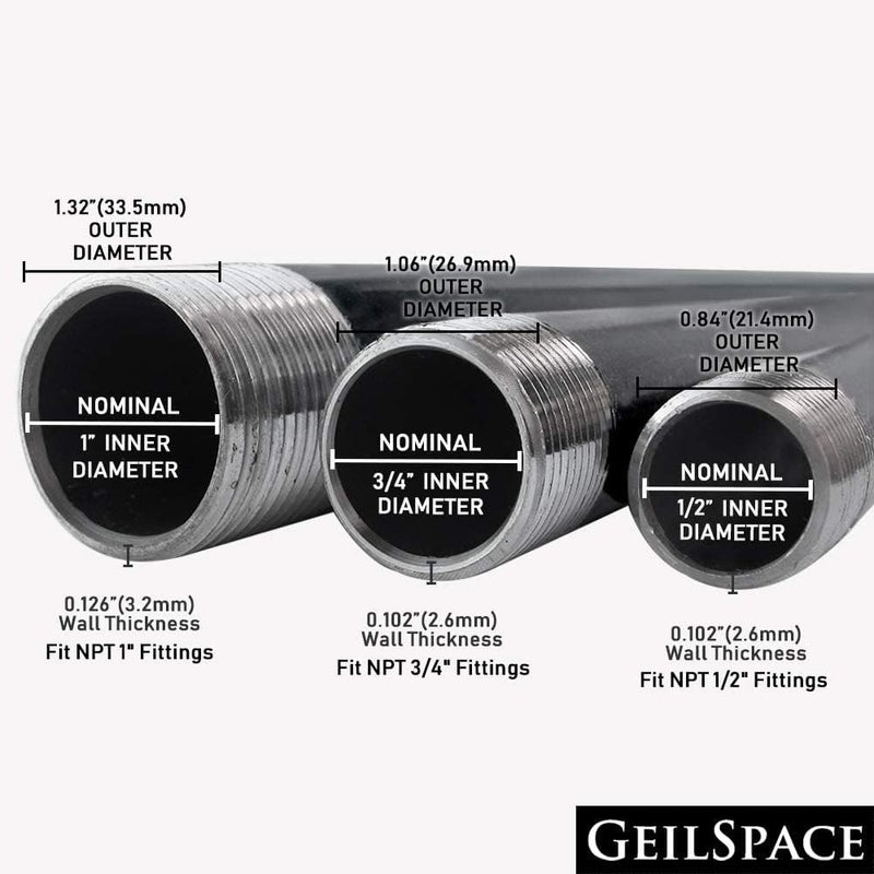 GeilSpace 3/4" × 28" Heavy Duty Pre-Cut Grey Metal Pipe, Industrial Steel Fits Standard 3/4 Inch Threaded Pipes and Fittings - Vintage DIY Industrial Shelving (3/4" × 28", Grey) - Image 5