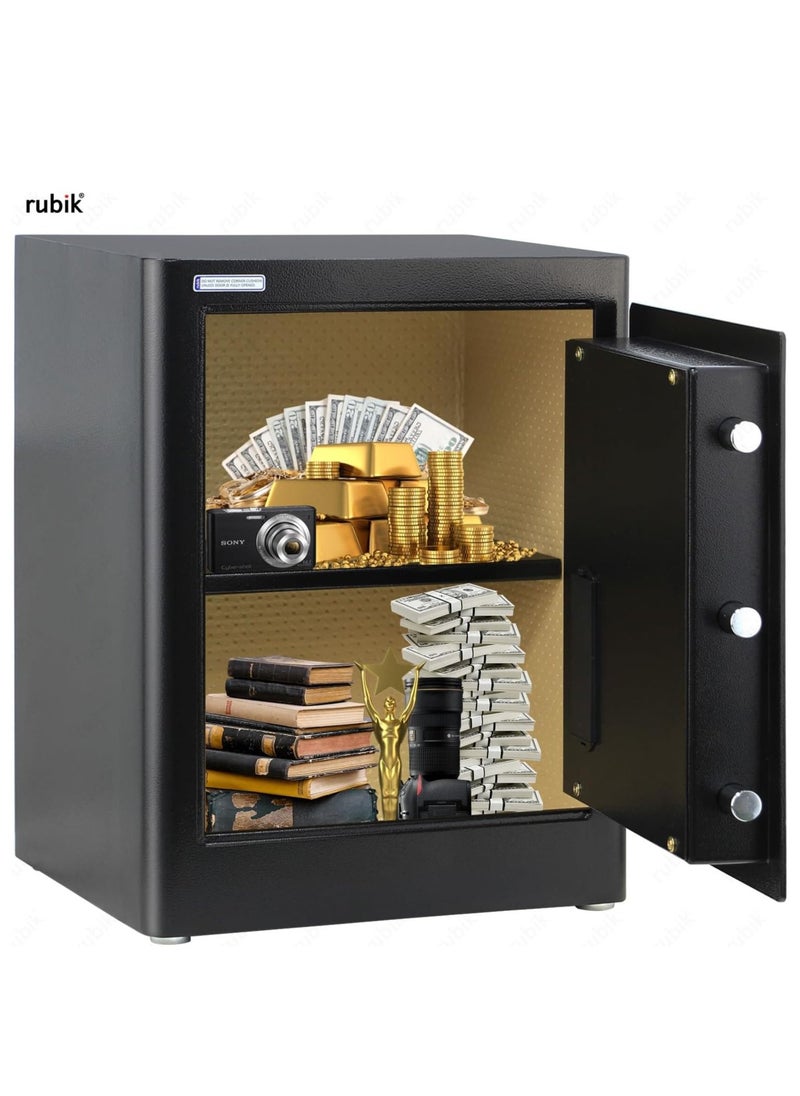 Rubik Safe Box with Biometric Fingerprint Lock, Digital Touch and Key Lock for Money Jewelry Documents Home Office (Size 45x35x30cm) Black  - Image 3