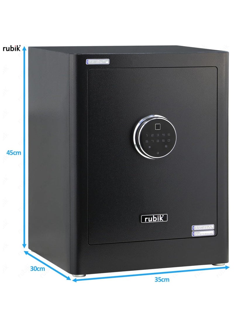 Rubik Safe Box with Biometric Fingerprint Lock, Digital Touch and Key Lock for Money Jewelry Documents Home Office (Size 45x35x30cm) Black  - Image 2