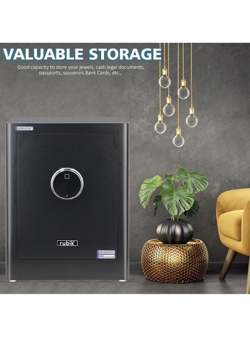Rubik Safe Box with Biometric Fingerprint Lock, Digital Touch and Key Lock for Money Jewelry Documents Home Office (Size 45x35x30cm) Black  - Image 5