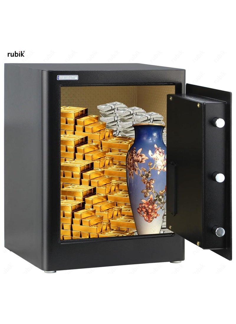 Rubik Safe Box with Biometric Fingerprint Lock, Digital Touch and Key Lock for Money Jewelry Documents Home Office (Size 45x35x30cm) Black  - Image 4