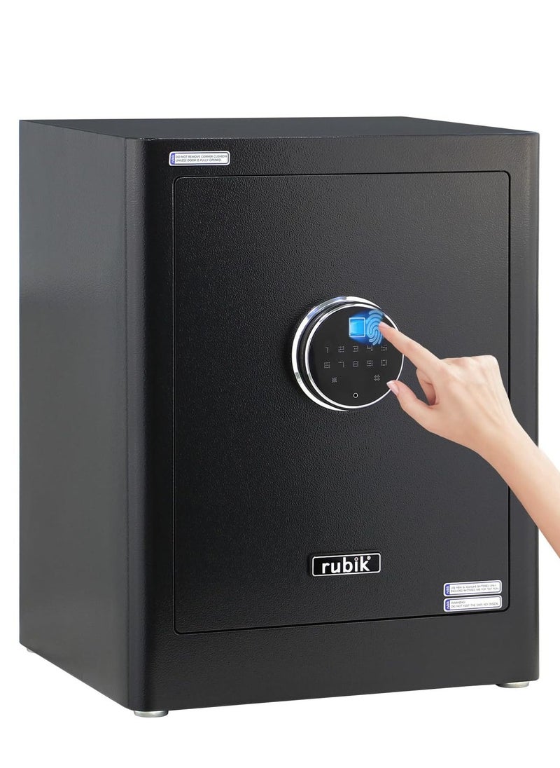 Rubik Safe Box with Biometric Fingerprint Lock, Digital Touch and Key Lock for Money Jewelry Documents Home Office (Size 45x35x30cm) Black  - Image 1