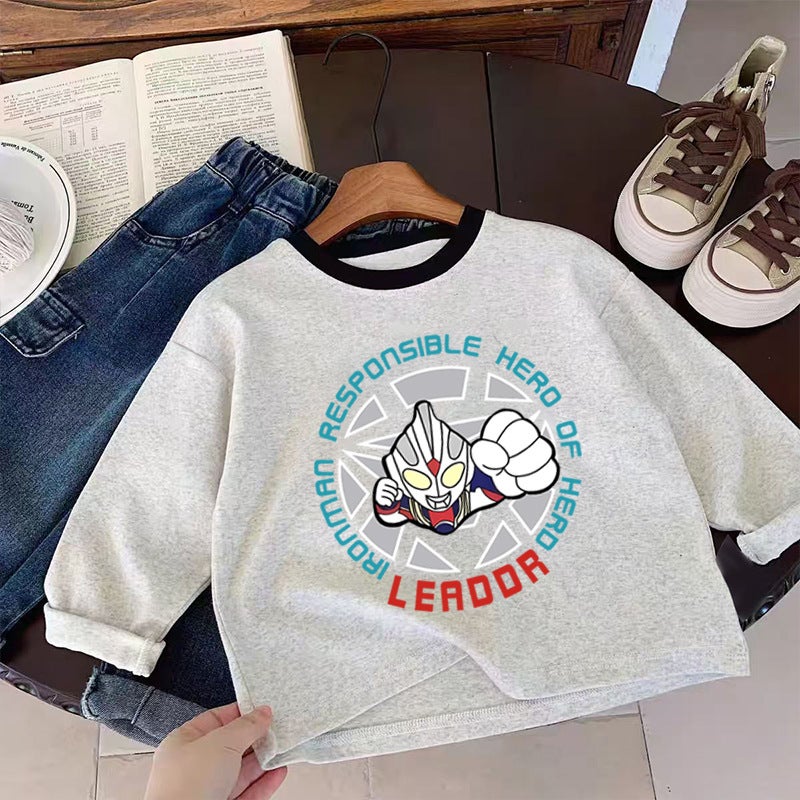 Boys' Cotton Base Shirt Children'S Long-Sleeved T-Shirt Top Children'S Crewneck Trendy Children'S Wear - Image 3