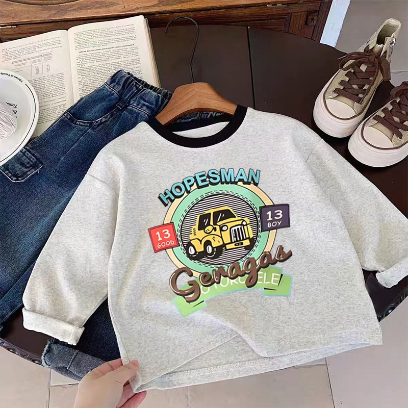 Boys' Cotton Base Shirt Children'S Long-Sleeved T-Shirt Top Children'S Crewneck Trendy Children'S Wear - Image 1