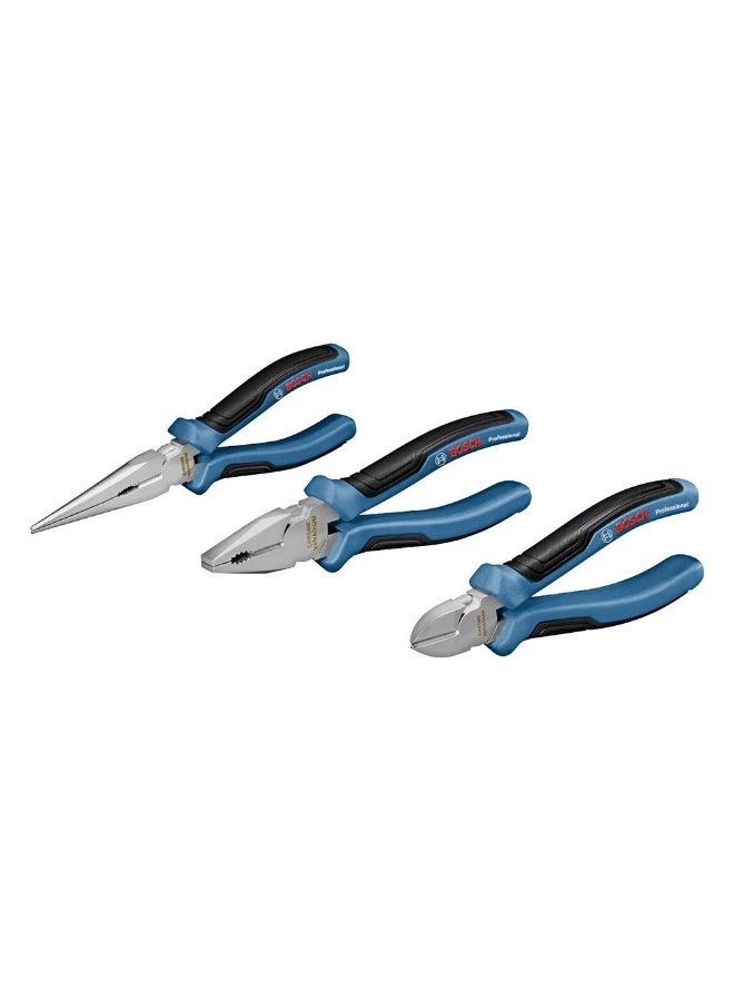BOSCH 3-Piece Pliers Set: 160/180/200mm Ergonomic Grip - Image 1
