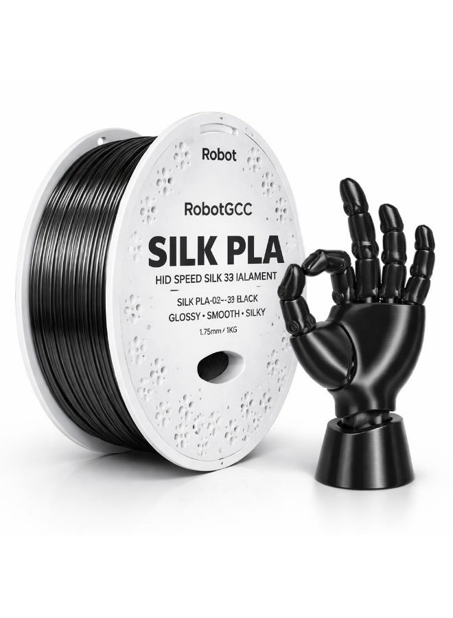 RobotGCC PLA Silk Black 3D Printer Filament, 1.75mm 1KG, Deep Glossy Black Silk Surface, Low-Warping FDM PLA for Premium Figures and Display Models - Image 1