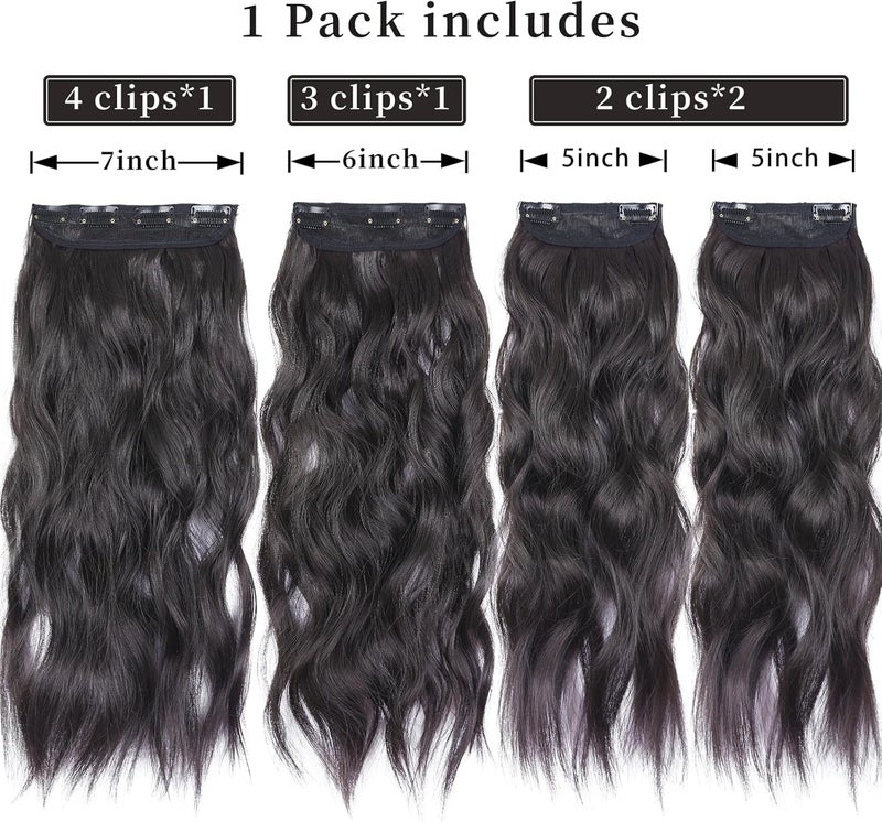 AliLeader 4PCS Hair Extensions Clip in, 20 Inches Long Curly Clip in Hair Extension, Soft Wavy Synthetic Hair Extensions for Women and Girls (Color: Black Brown) - Image 2