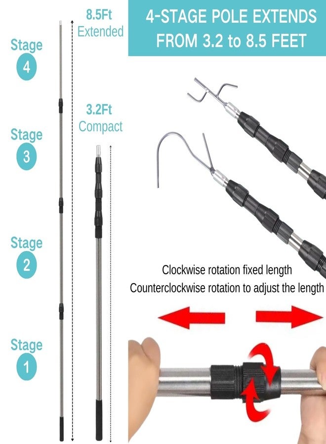 BeGrit Boat Hook Pole 4-Section Telescopic Pole with Dual Hook Heads 3.2ft-8.5ft Stainless Steel Docking Pole Durable and Lightweight for Docking, Push-Pull and Boating - Image 5