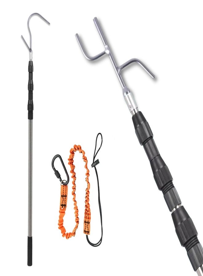 BeGrit Boat Hook Pole 4-Section Telescopic Pole with Dual Hook Heads 3.2ft-8.5ft Stainless Steel Docking Pole Durable and Lightweight for Docking, Push-Pull and Boating - Image 1