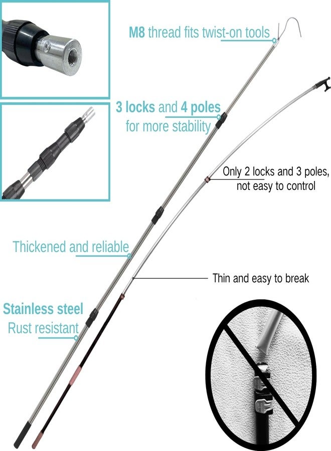 BeGrit Boat Hook Pole 4-Section Telescopic Pole with Dual Hook Heads 3.2ft-8.5ft Stainless Steel Docking Pole Durable and Lightweight for Docking, Push-Pull and Boating - Image 3