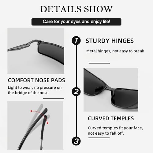 Karsaer Men's Polarised Sunglasses Driving Cycling Sports Glasses for Men Sunglasses for Men Stylish E1030, 65, Black - Image 3