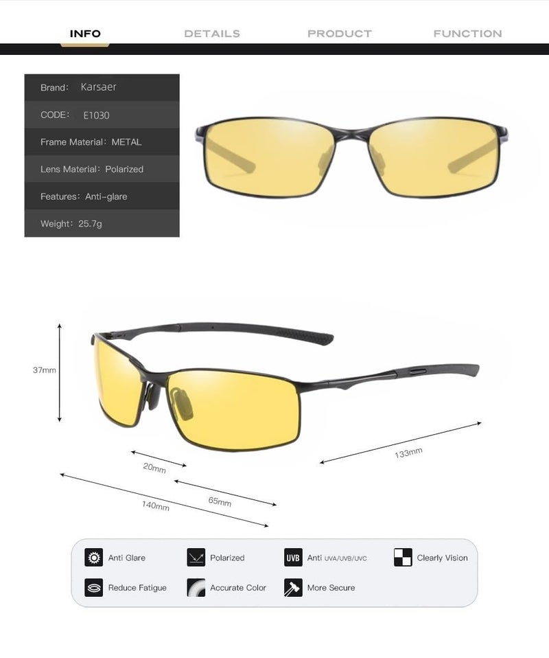Karsaer Men's Polarised Sunglasses Driving Cycling Sports Glasses for Men Sunglasses for Men Stylish E1030, 65, Black - Image 2