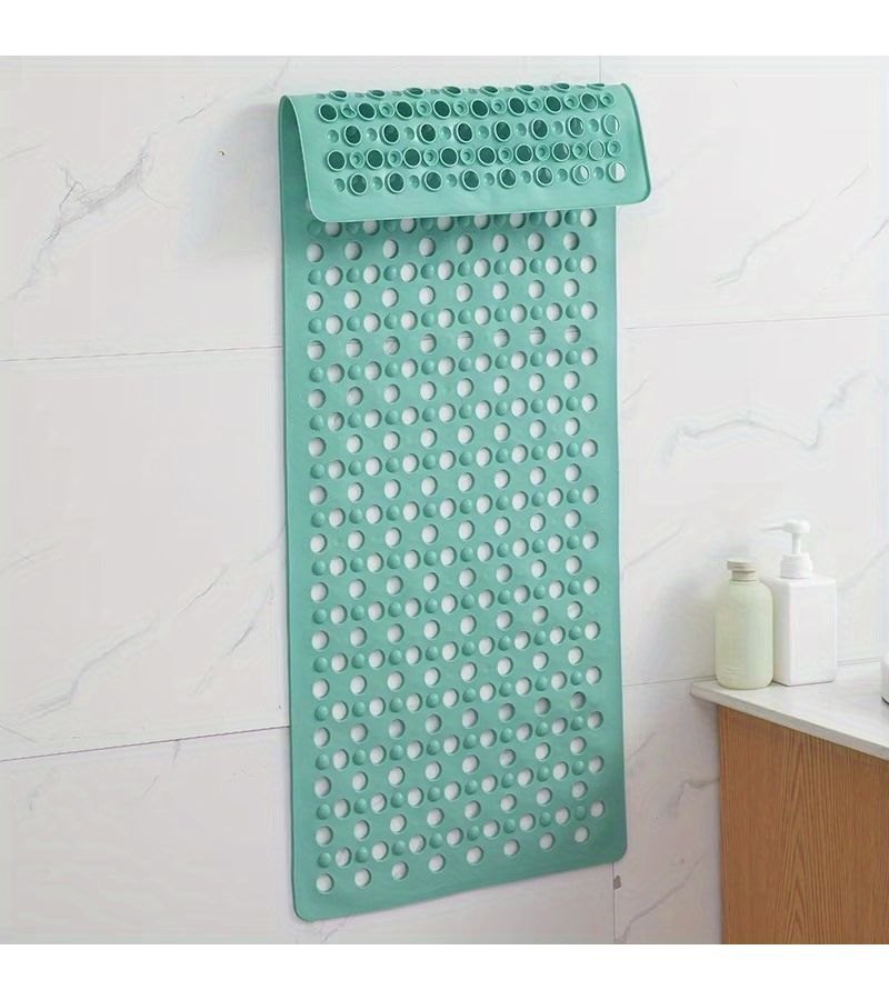 حبّ ممدّد بطول 39 × 16 بوصة غير قابل للانزلاق لسطح الحمام، مصنوع من PVC الناعم، مع فتحات تصريف، بلون أخضر، مقاس 15.75 × 39.37 بوصة - Image 2