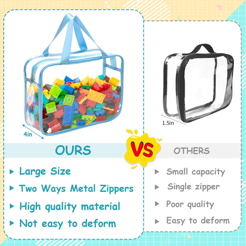 Mhtdet 8 Packs 8 Colors Large Toy Storage Bags with Zipper and Labels, Clear PVC Waterproof Toy Organizers Bags for Board Games, Puzzles Pieces, Building Blocks, Handmade Accessories, Kid Books - Image 5