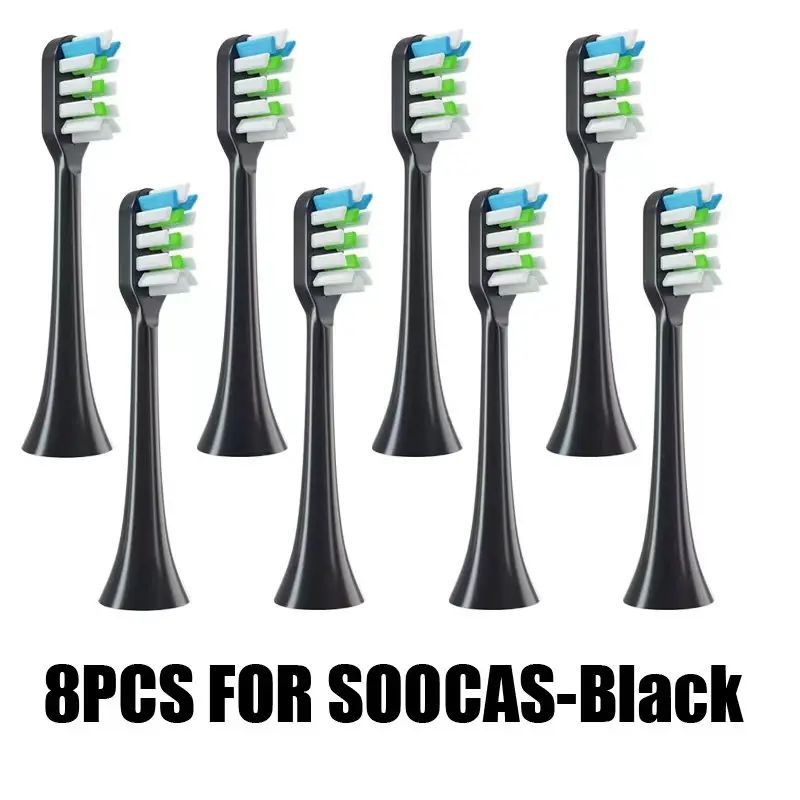 Soocas V1 V2 X3 X3U X5 D2 D3 Replacement Toothbrush Heads for Sonic Electric Toothbrush, Soft Bristles, 8 Pack, Black - Image 1